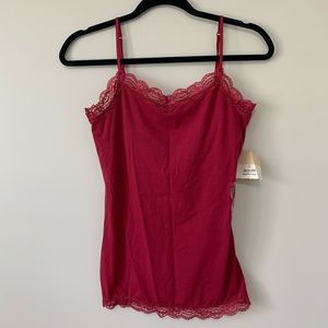 Red Tank Top with Lace Trim